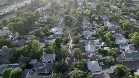 sherman oaks modern real estate neighbourhood aerial view above manicured garden california community