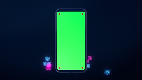 Phone green screen turning on social network like icon