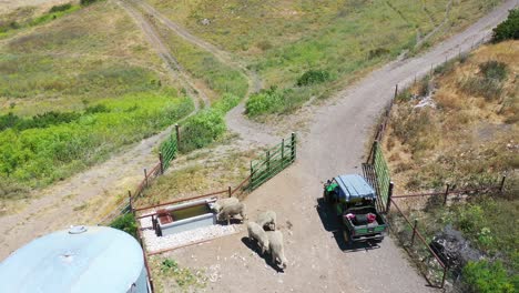 Aerial-Ranchers-Drive-Atv-Along-Ridgetop-Of-A-Ranch-In-The-Santa-Ynez-Mountains-Near-Santa-Barbara-California