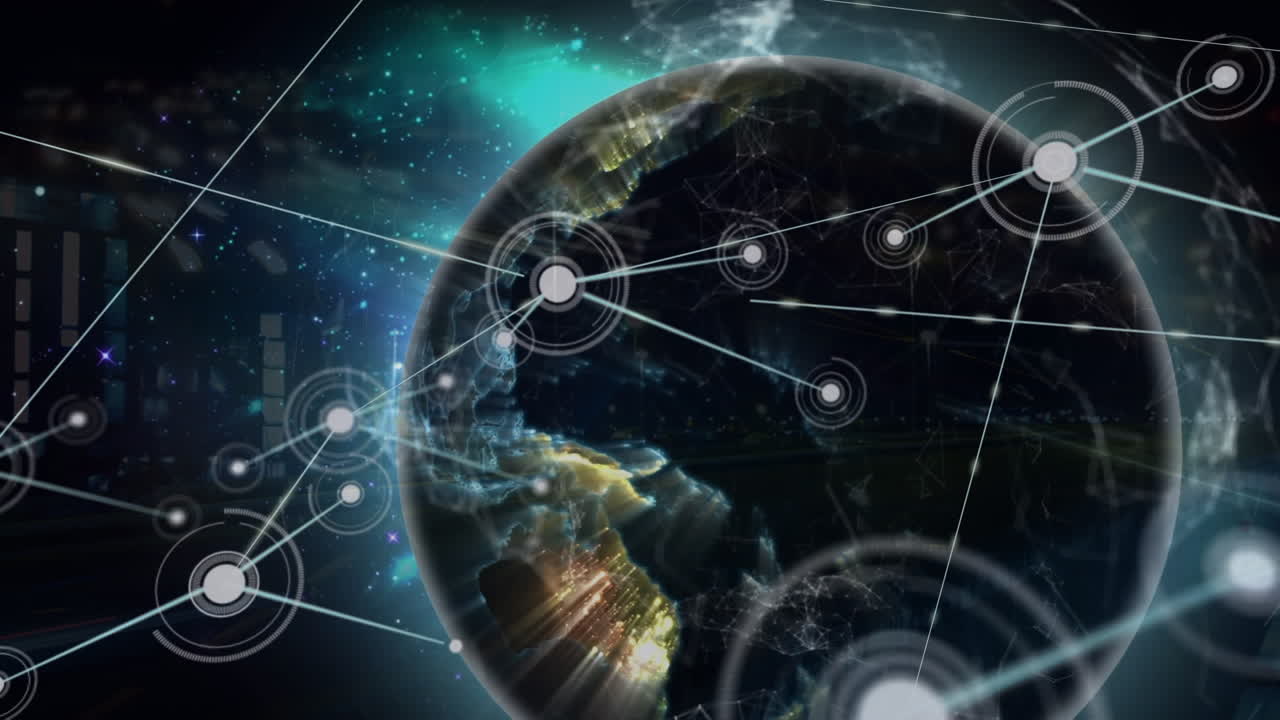 animación de la red de conexiones a través de tráfico rápido y globo