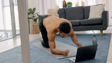 Fitness,-Entrenamiento-De-Internet-Y-Hombre-En-La-Sala-De-Estar