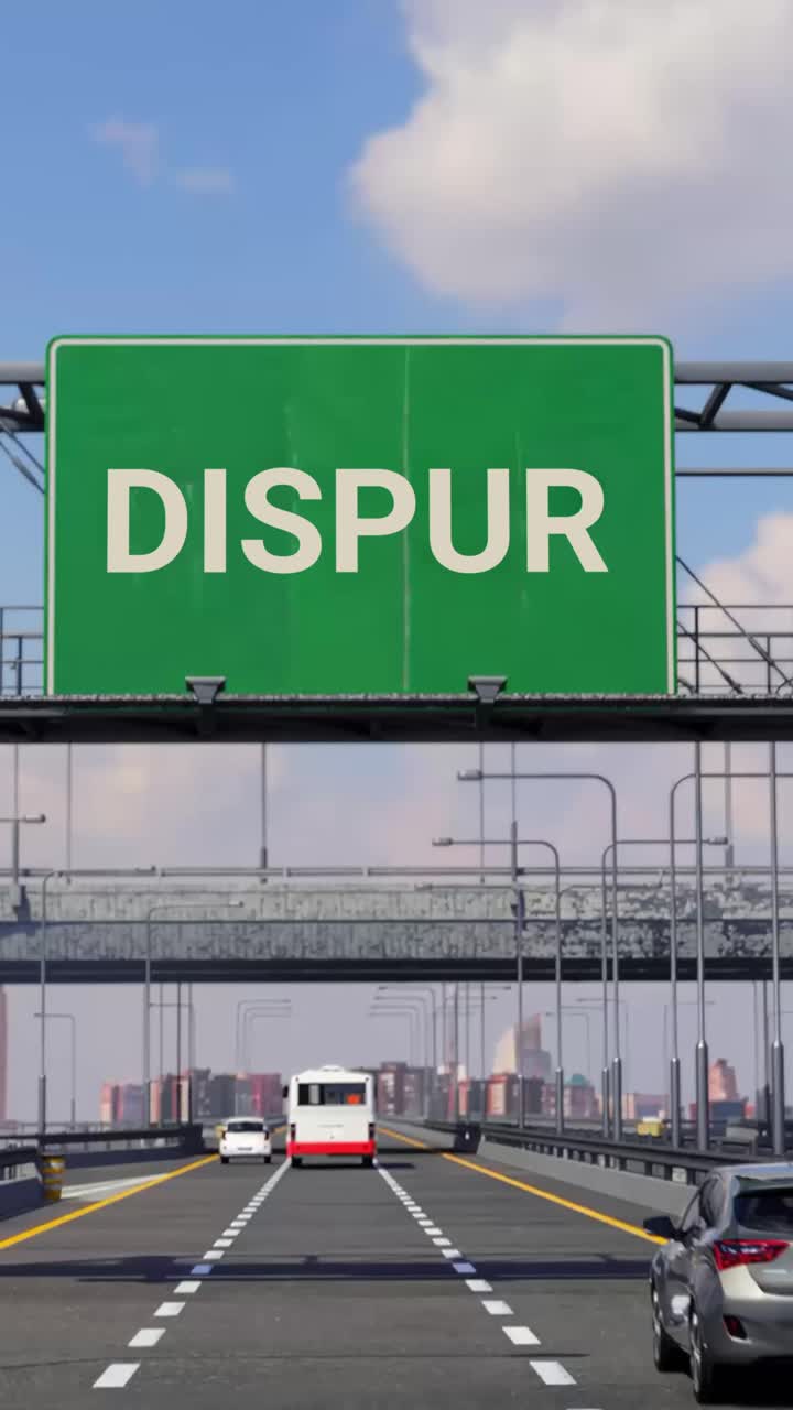 escena de la carretera con avión y señal de dispur