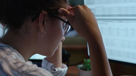 Headache,-business-and-woman-at-night-on-computer