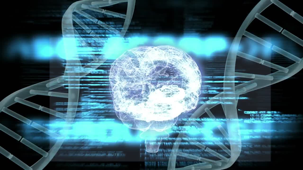 Digital composite of human brain and DNA helix
