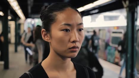 young woman in nyc subway station