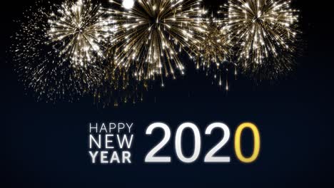 happy new year 2020 social post card with gold animated fireworks on elegant black and blue background.celebration animation for festive event.new year wishes.congratulate new year.loop animation