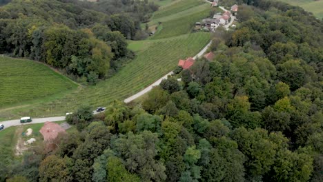 Autos-Und-Lieferwagen-Fahren-Aus-Der-Luftperspektive-Durch-Die-Weinregion-Jeruzelum-In-Slowenien