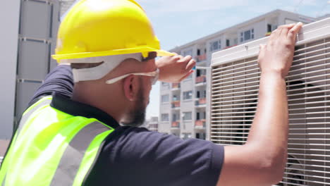 Black-man,-technician-and-screwdriver-tool-for-air