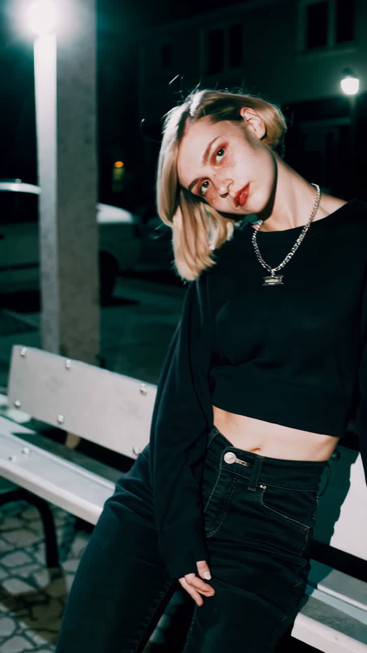 Stylish Young Woman at Night