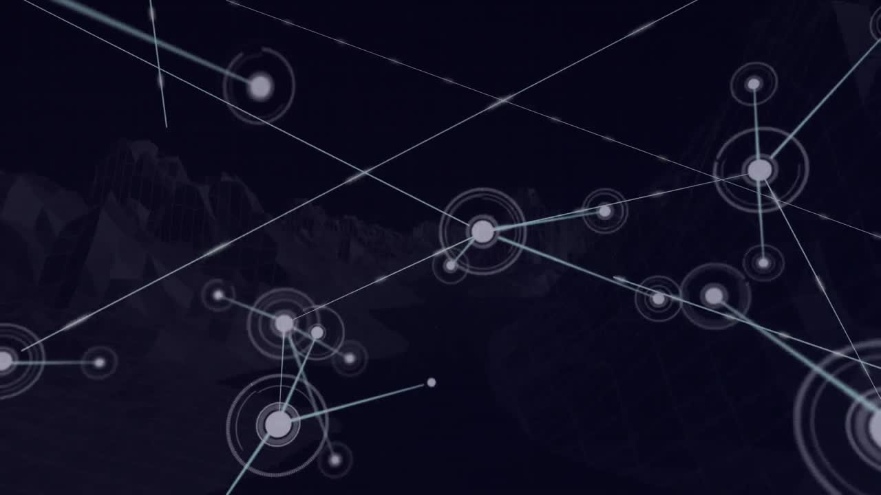 animación de redes de conexiones sobre montañas giratorias
