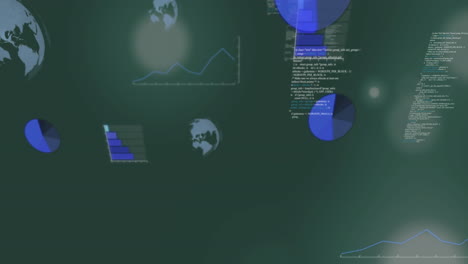 animación del procesamiento de datos sobre puntos de luz contra un fondo verde