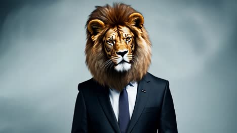 a man with a lion's head in a suit