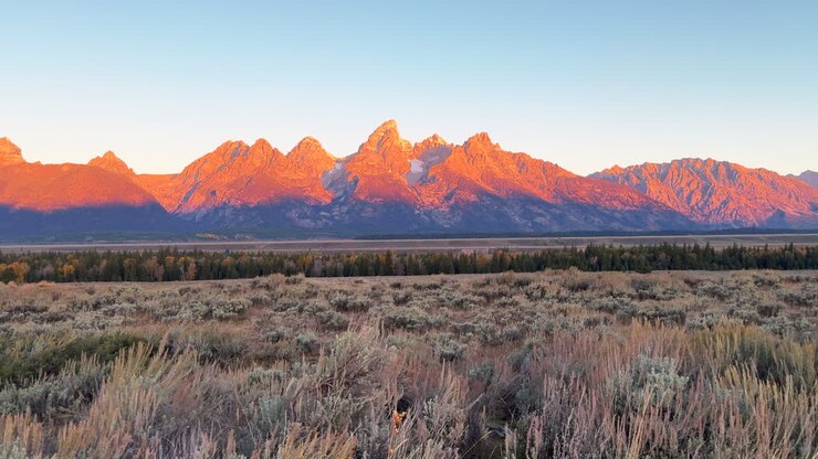 Grand Teton National Park HDR first light morning sunrise sunset pink red peaks Jackson Hole Wyoming Willow Elk Ranch Flats Photographer dream beautiful cinematic slider right motion