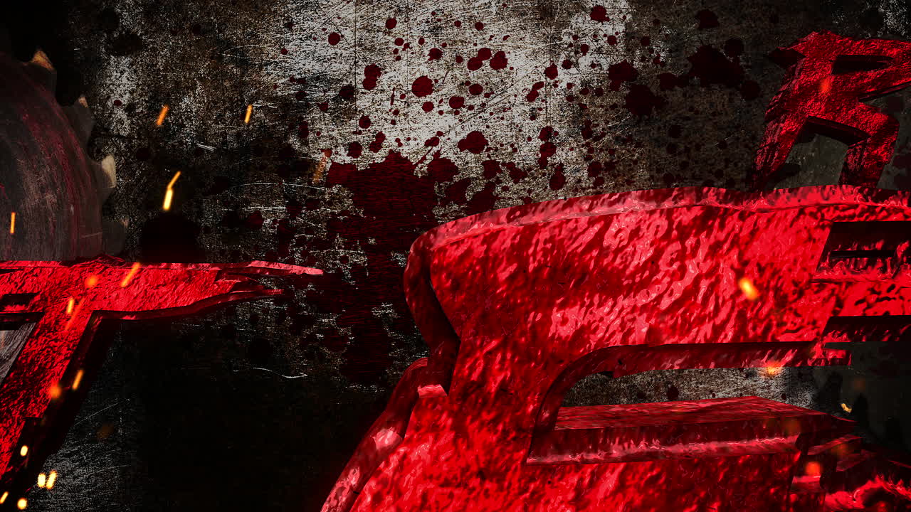 Animation text Trick or Treat and mystical horror background with electric saw and dark blood