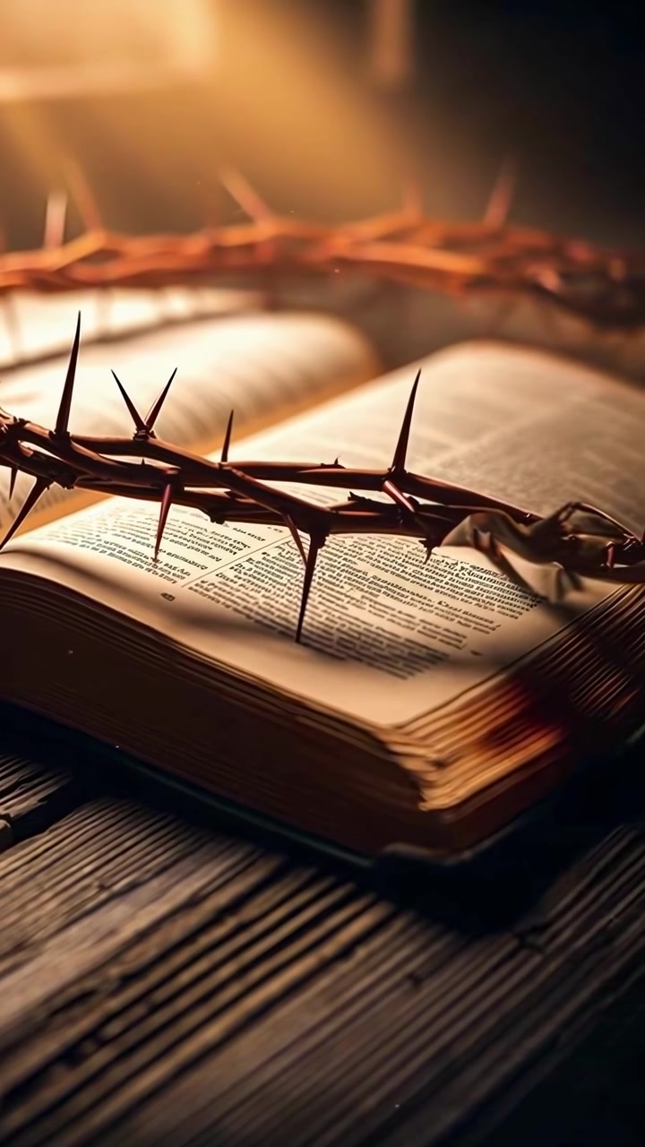 Dornenkrone ruht auf einer geöffneten Heiligen Bibel