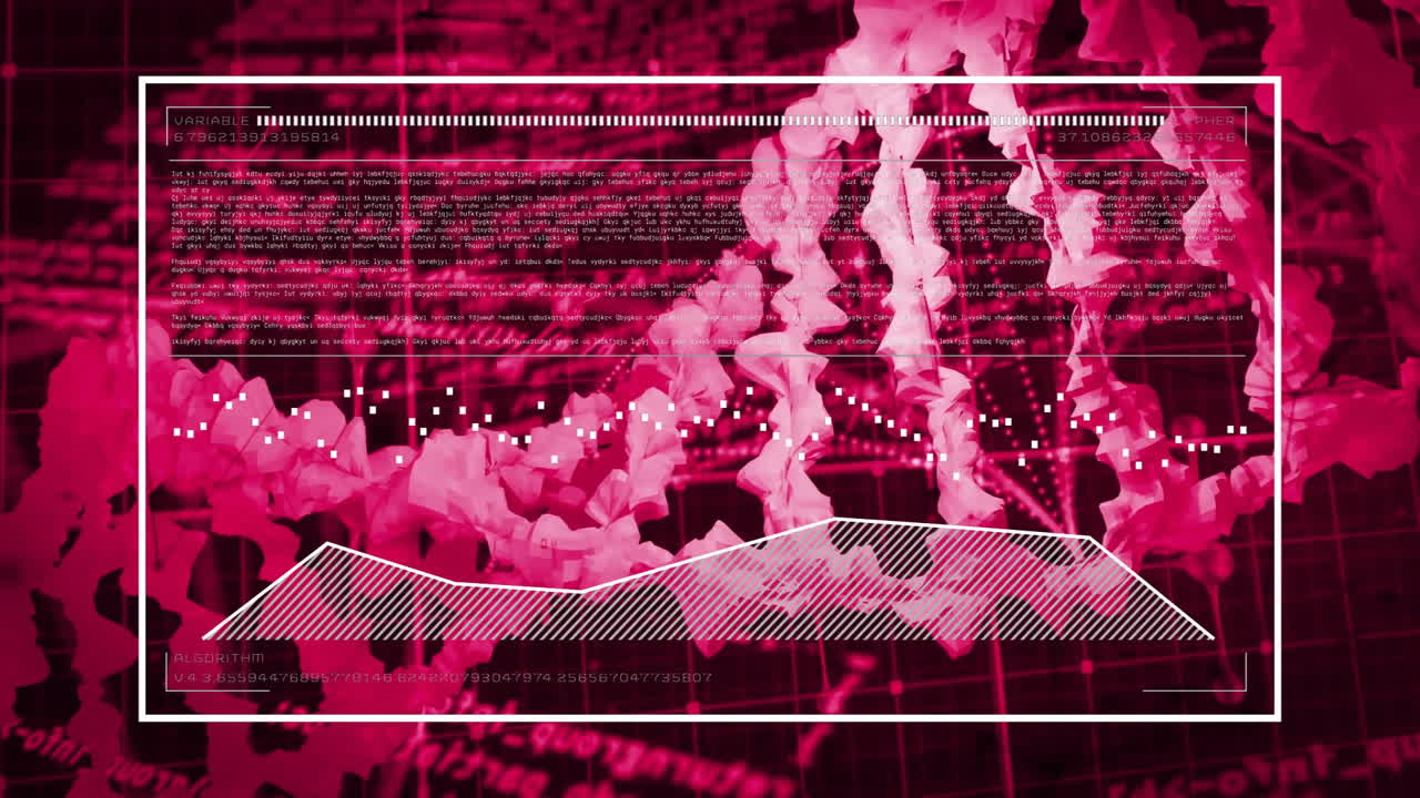 Financial data and analytics animation over red abstract background with graphs