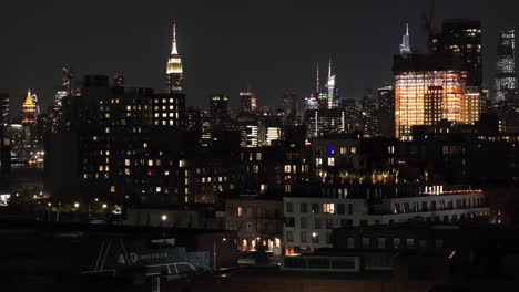 aerial view of greenpoint, brooklyn at night. shot in 4k in new york city.