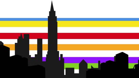 animation of model of city over rainbow