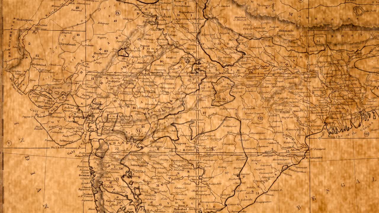 Antique map of South India and Ceylon with colonial divisions