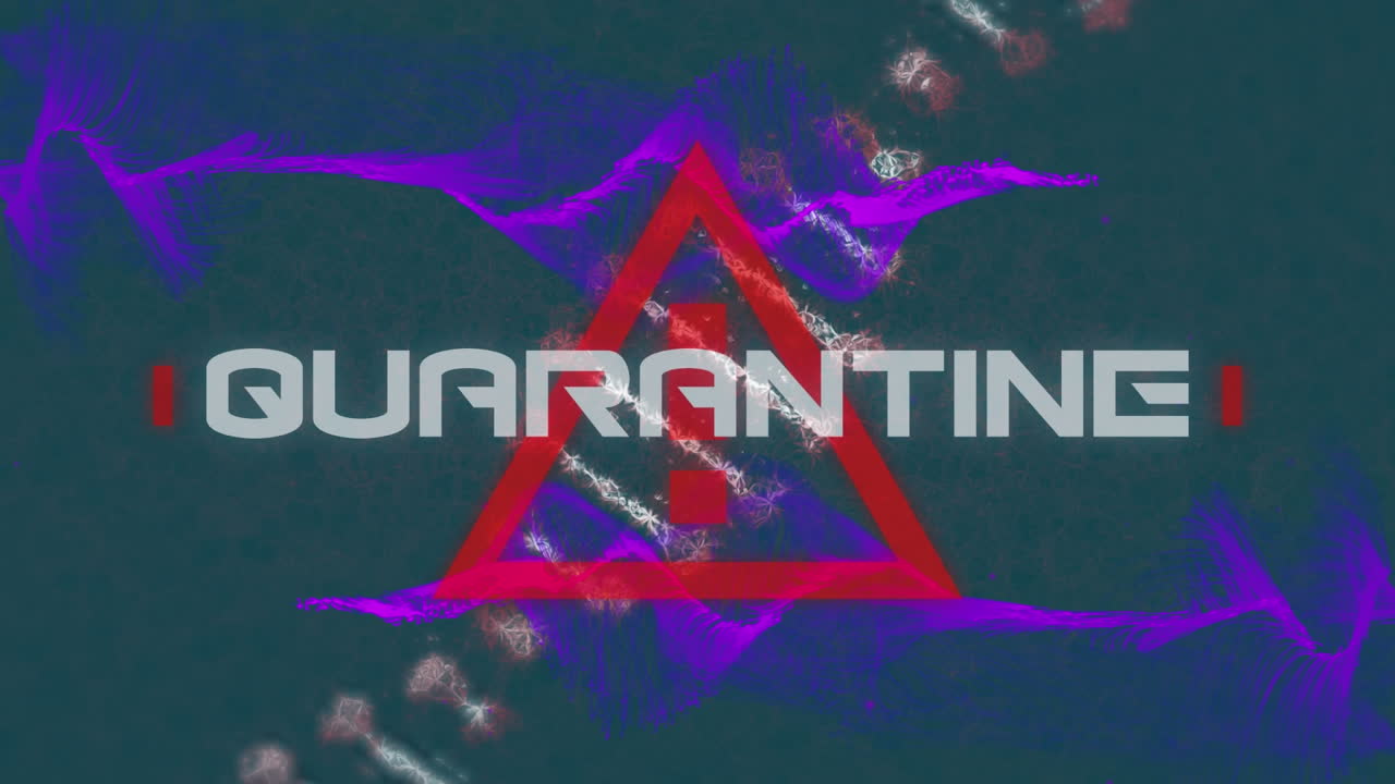 녹색 배경에 있는 dna 구조와 디지털 파동에 대한 경고 기호 위의 격리 텍스트