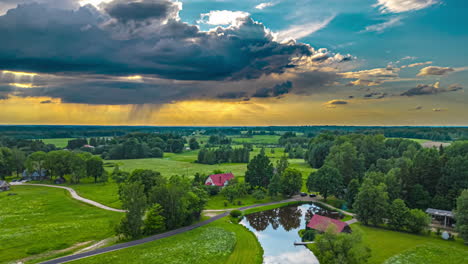 Sky-With-Clouds-On-Horizon-Above-Rural-Landscape---Hyperlapse