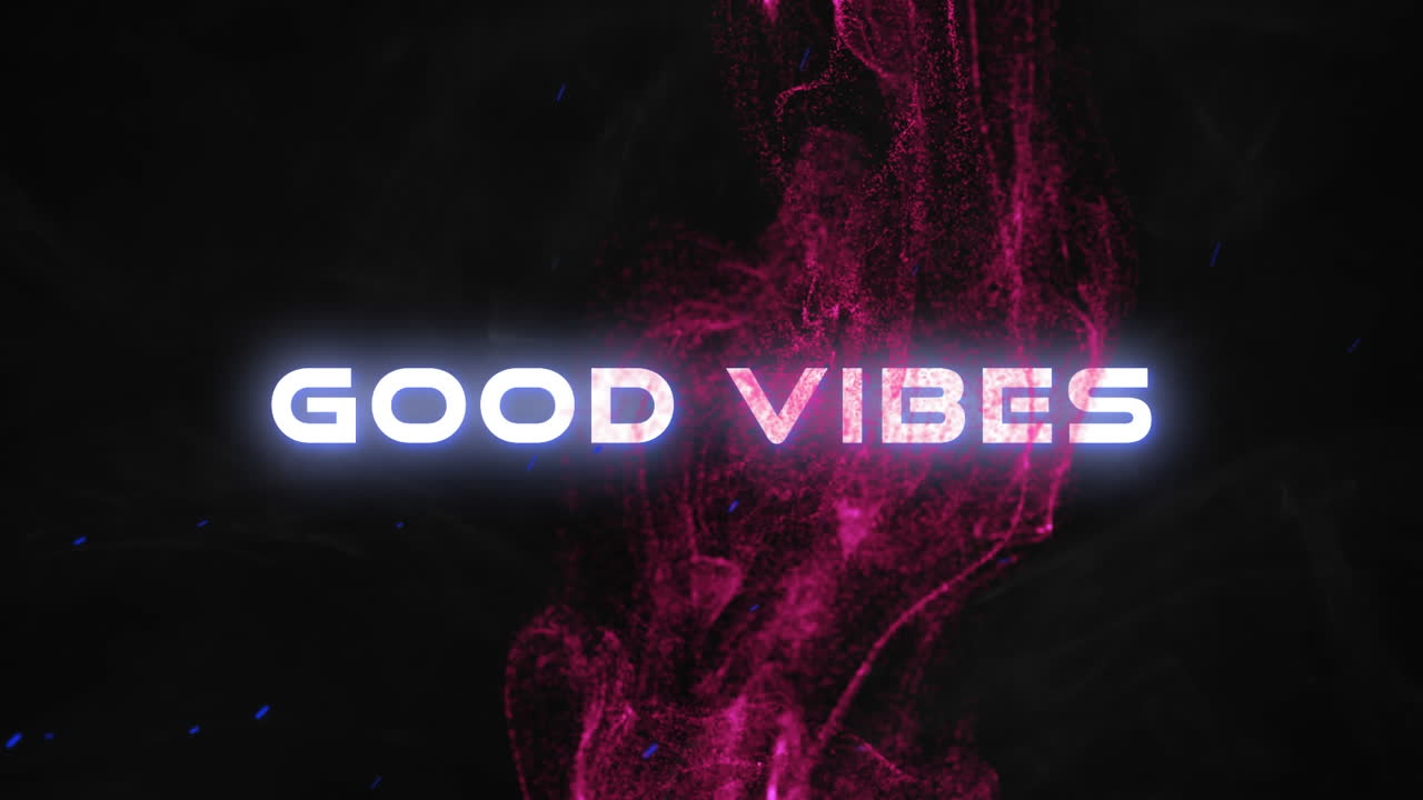 Animation of good vibes text over purple glowing moving wave