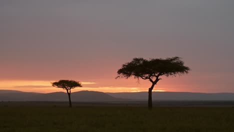 Wunderschöner-Landschaftssonnenuntergang-Vor-Einbruch-Der-Dunkelheit-Mit-Isoliertem-Akazienbaum-Am-Horizont.-Afrikanische-Natur-Im-Masai-Mara-Nationalreservat,-Kenia,-Afrika-Safarilandschaft-Im-Nordschutzgebiet-Der-Masai-Mara