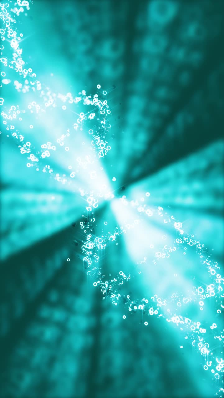 Turquoise glowing color DNA floating from gene against dark background, 3d loop