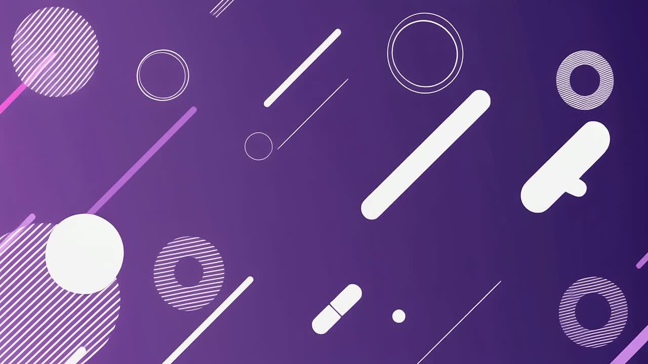 Abstract Geometric Shapes Moving on Purple Gradient Background