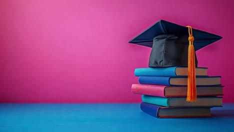 graduation cap on stack of books