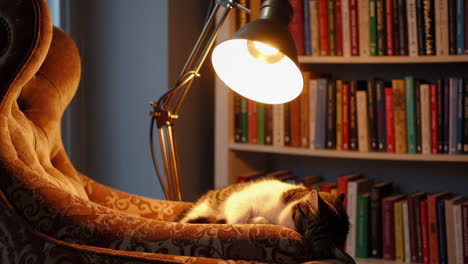 cozy cat nap in a reading nook