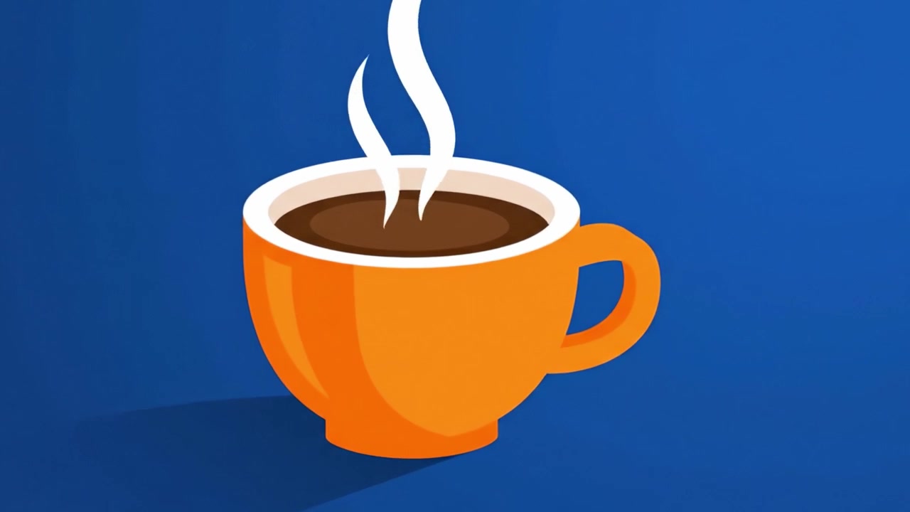 Una vivace tazza da caffè arancione su uno sfondo blu brillante, che illustra perfettamente la gioia e il calore di una tazza di caffè appena preparato.