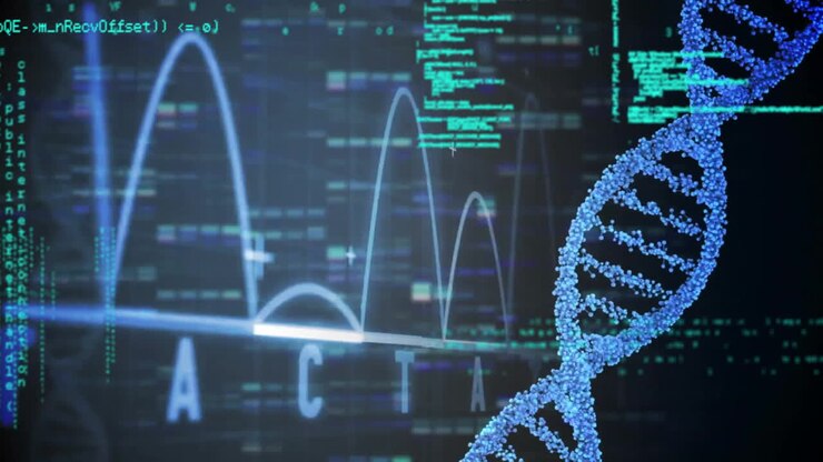 Animation of data processing over dna strand