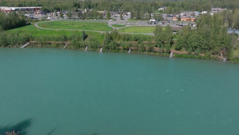 Aerial-footage-the-Soldotna-Creek-Park-next-to-the-Kenai-River-in-Alaska