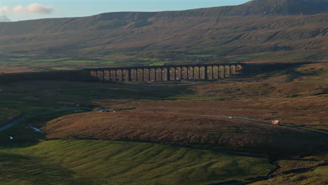 Establishing-Drone-Shot-of-Ribblehead-Viaduct-in-Yorkshire-Dales-Landscape