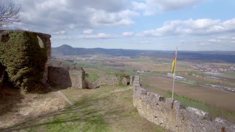 aerial view over a castle ruin