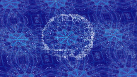 animación del cerebro humano digital sobre el fondo de patrón de caleidoscopio azul