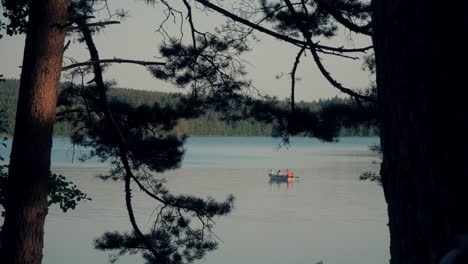 view between two trees on the lake and a sailing boat