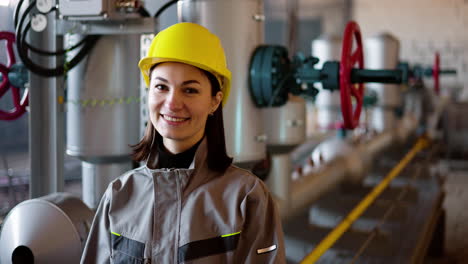 brunette young woman at the factory