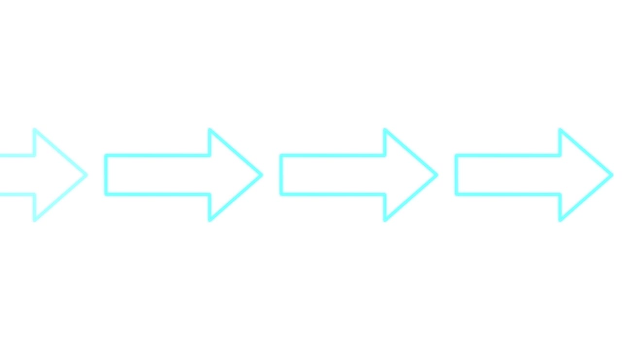 Light blue outlined arrows sequentially appear, moving rightward across a clean white background