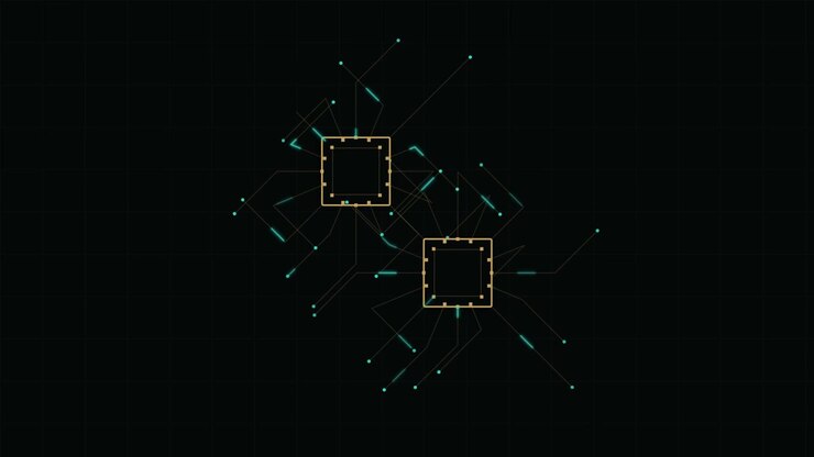 Digital Circuit Board Animation with Glowing Data Connections