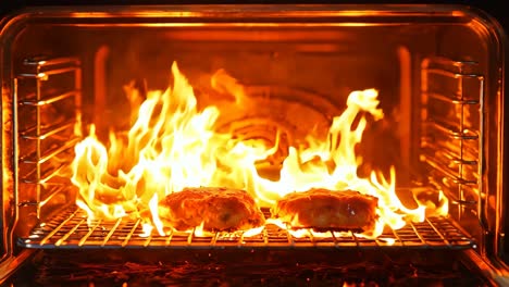 un horno con dos panes en él en el fuego dentro de él