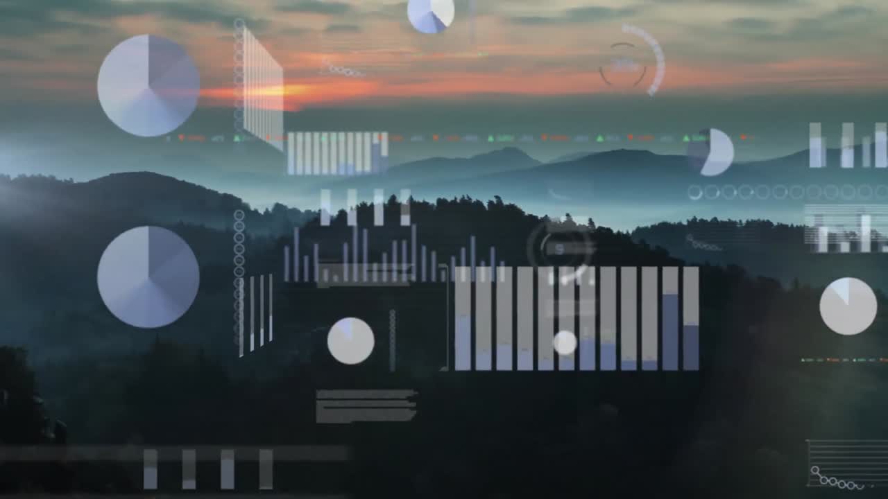 animación del procesamiento de datos financieros sobre el paisaje
