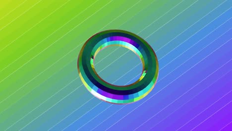 animation of 3d multicoloured shape over neon multi coloured background