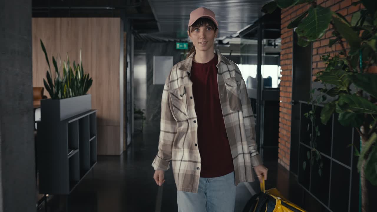 Woman makes a delivery in an office