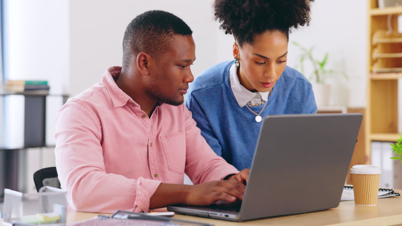 Tablet, laptop and business people in office