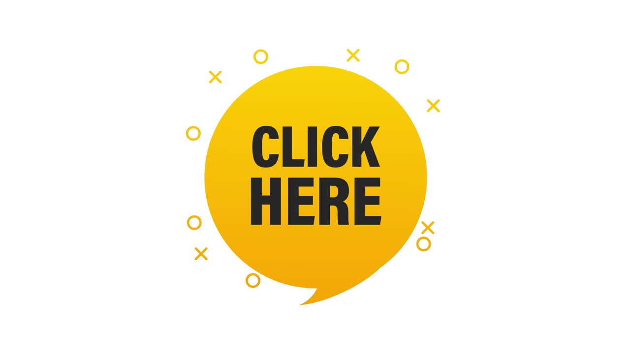 Icon with click here 3D button on white background for web marketing design. Flat deign. Social media element. Motion graphics.