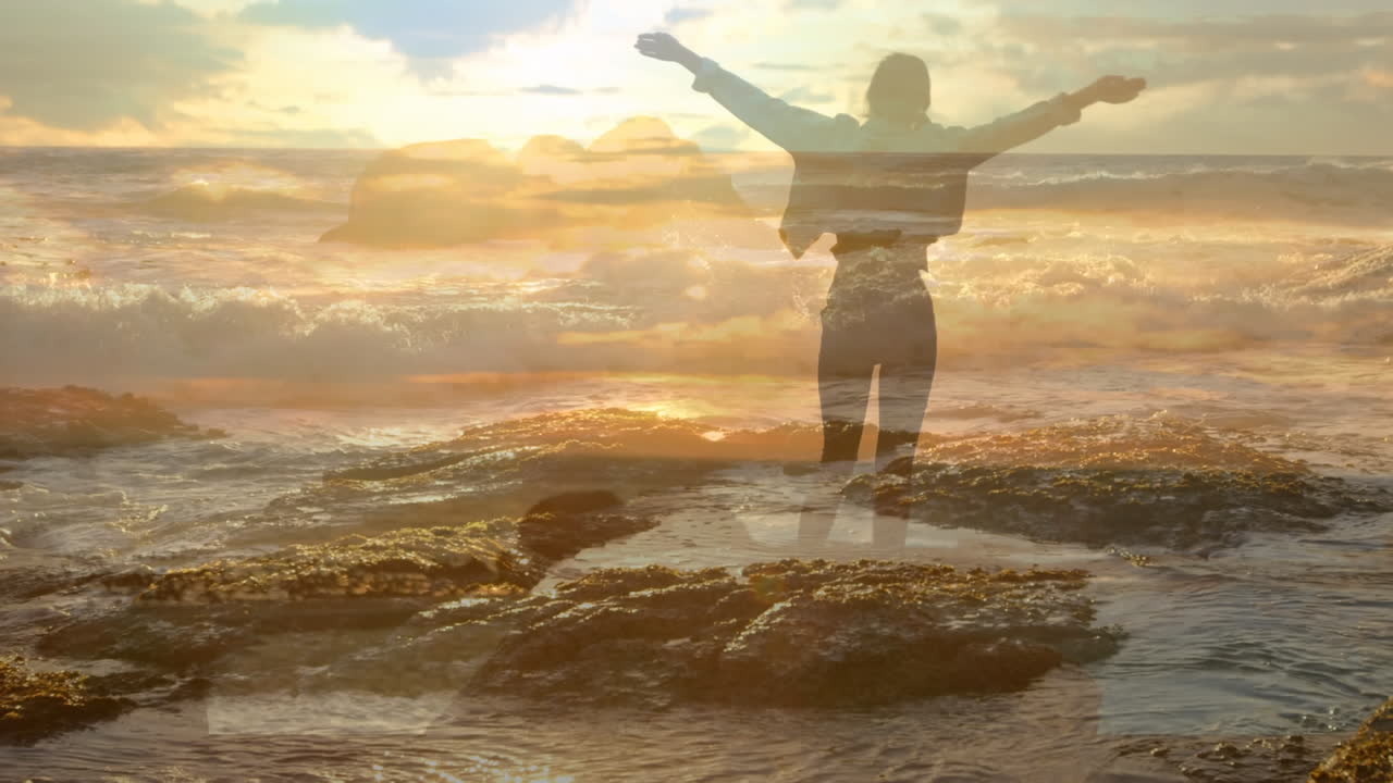 해변 풍경을 즐기는 여자