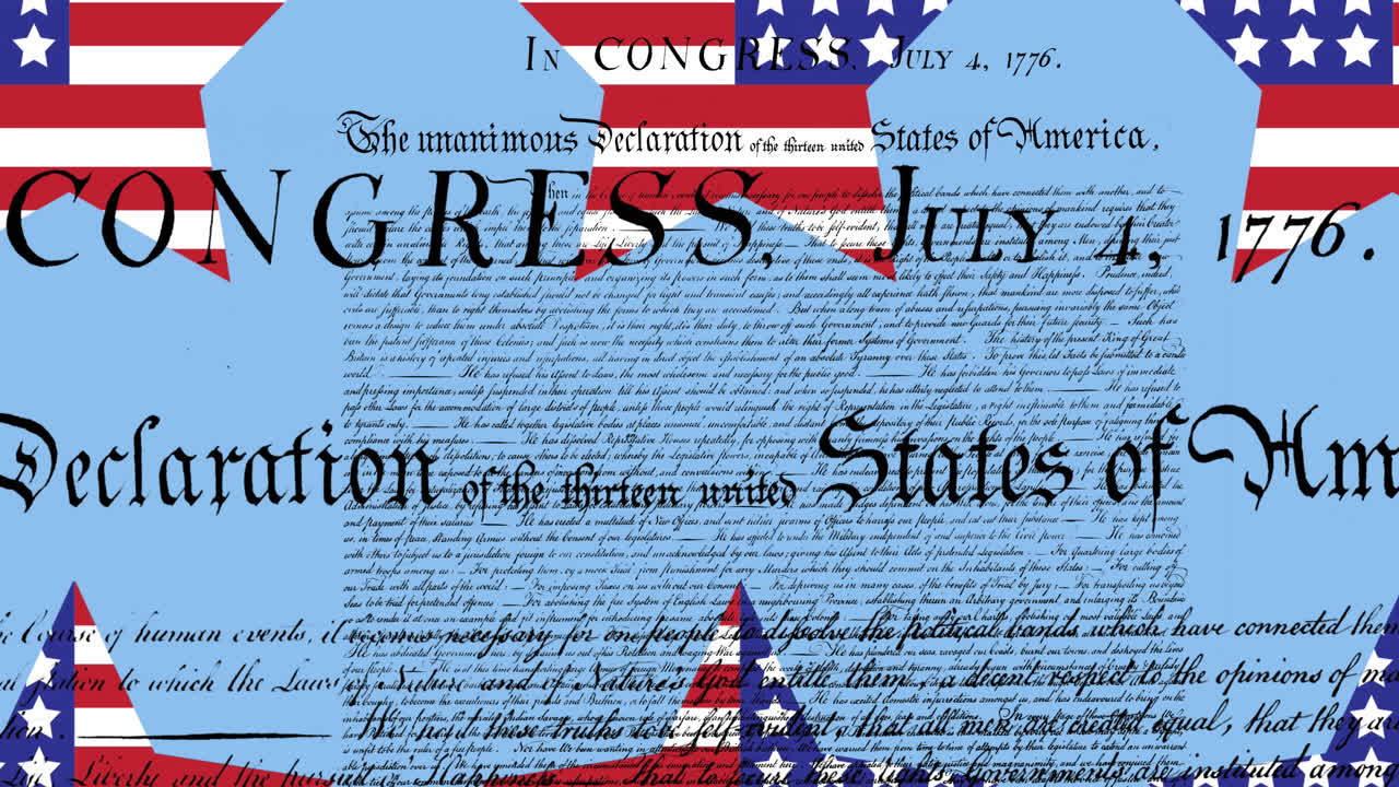 미국 국기 별과 미국 헌법 텍스트 위의 파란색 층의 애니메이션