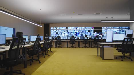 empty office, desk, and chairs at a main cctv security data center.